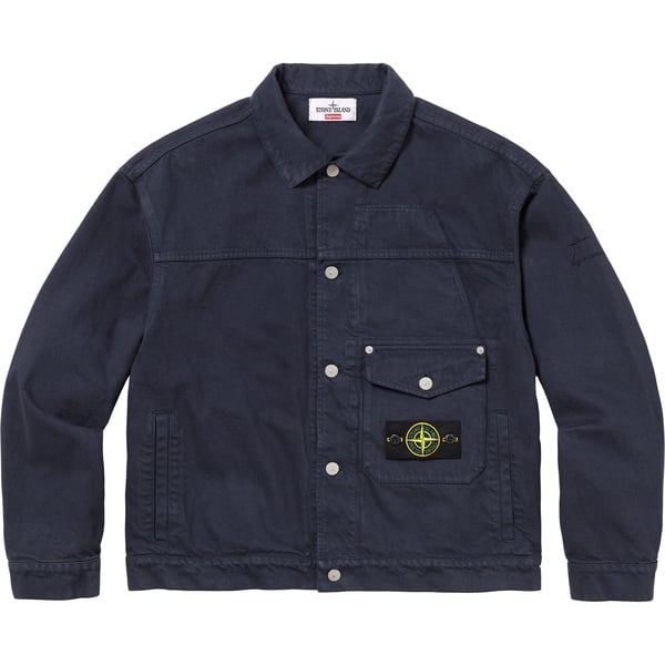 Supreme Stone Island Denim Trucker Jacket - Navy (front)