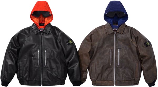 Supreme Stone Island Leather Bomber Jacket - Product Image