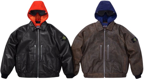 Supreme Stone Island Leather Bomber Jacket - Product Image