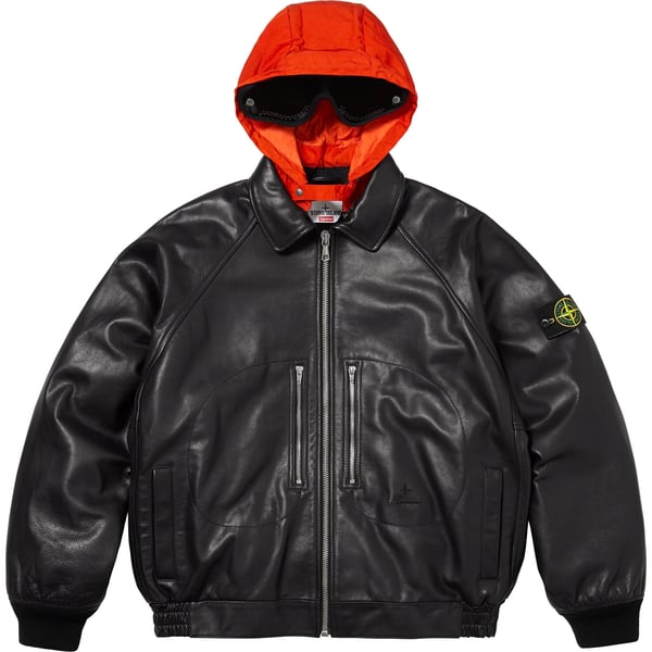 Supreme Stone Island Leather Bomber Jacket - Black (front)