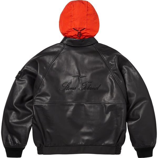 Supreme Stone Island Leather Bomber Jacket - Black (front)