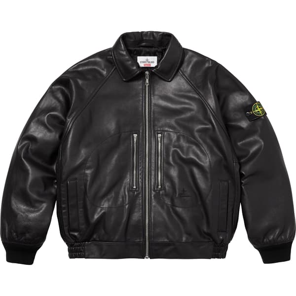 Supreme Stone Island Leather Bomber Jacket - Black (front)