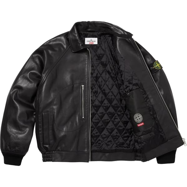 Supreme Stone Island Leather Bomber Jacket - Black (front)