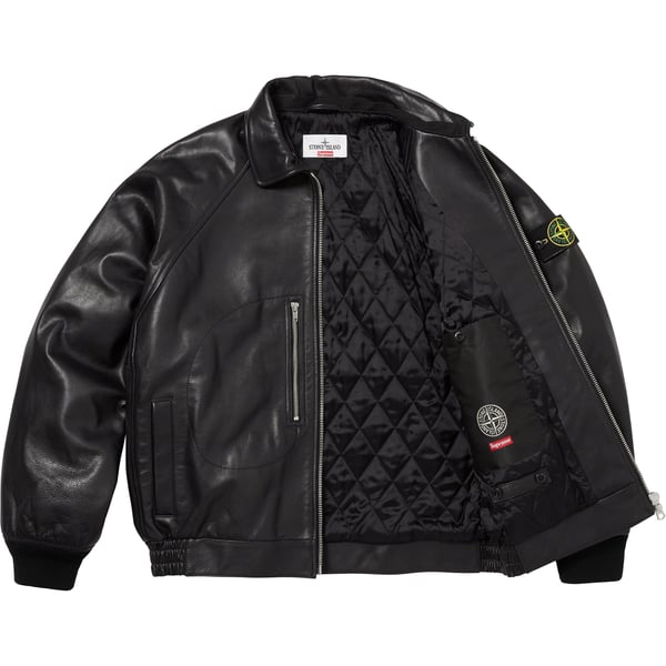 Supreme Stone Island Leather Bomber Jacket - Black (front)