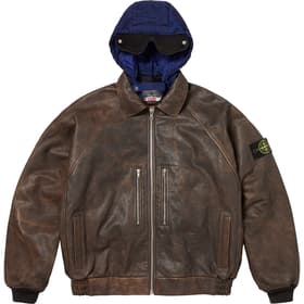 Supreme Stone Island Leather Bomber Jacket Brown