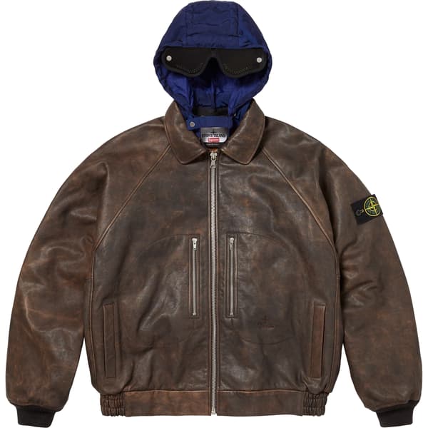 Supreme Stone Island Leather Bomber Jacket - Brown (front)