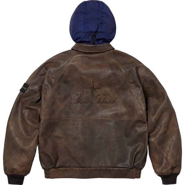 Supreme Stone Island Leather Bomber Jacket - Brown (front)
