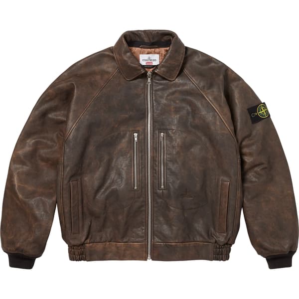 Supreme Stone Island Leather Bomber Jacket - Brown (front)