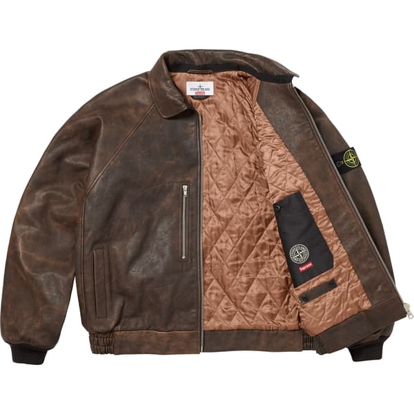 Supreme Stone Island Leather Bomber Jacket - Brown (front)