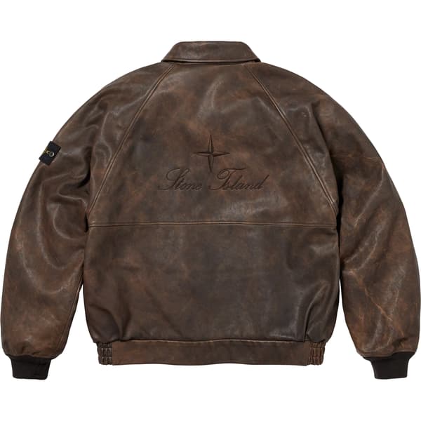 Supreme Stone Island Leather Bomber Jacket - Brown (front)