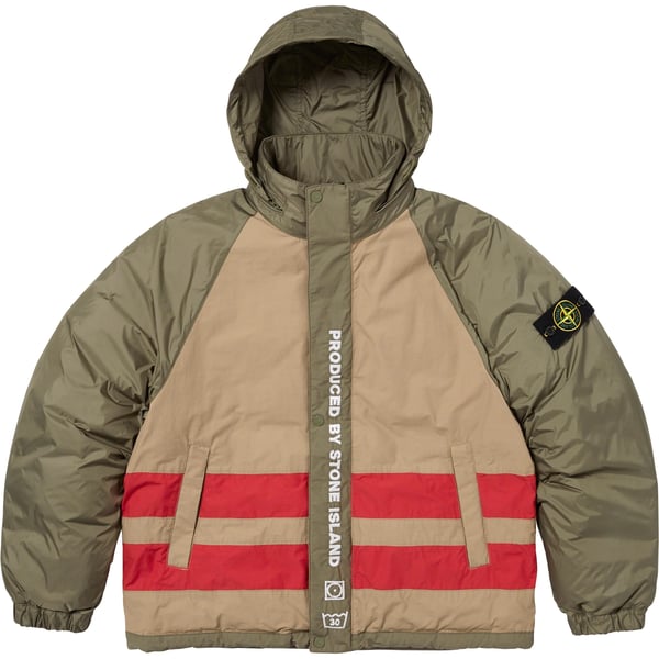 Supreme Stone Island Reversible Down Puffer Jacket - Olive (front)