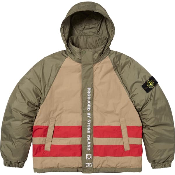 Supreme Stone Island Reversible Down Puffer Jacket - Olive (front)