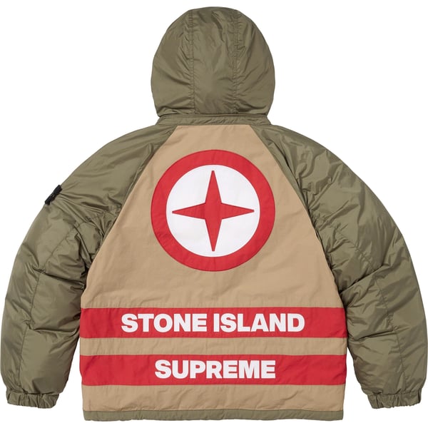 Supreme Stone Island Reversible Down Puffer Jacket - Olive (front)