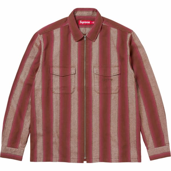 Supreme Stripe Flannel Zip Up Shirt - Brown (front)