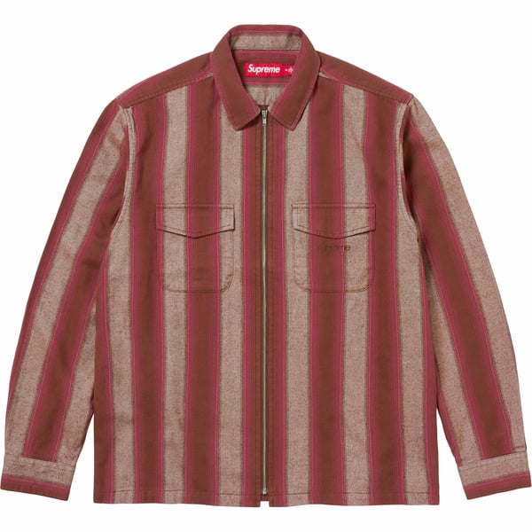 Supreme Stripe Flannel Zip Up Shirt - Brown (front)