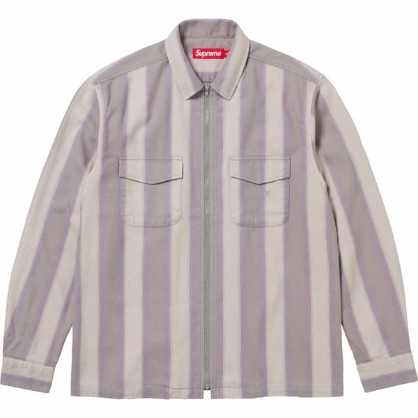 Supreme Stripe Flannel Zip Up Shirt - Grey (front)