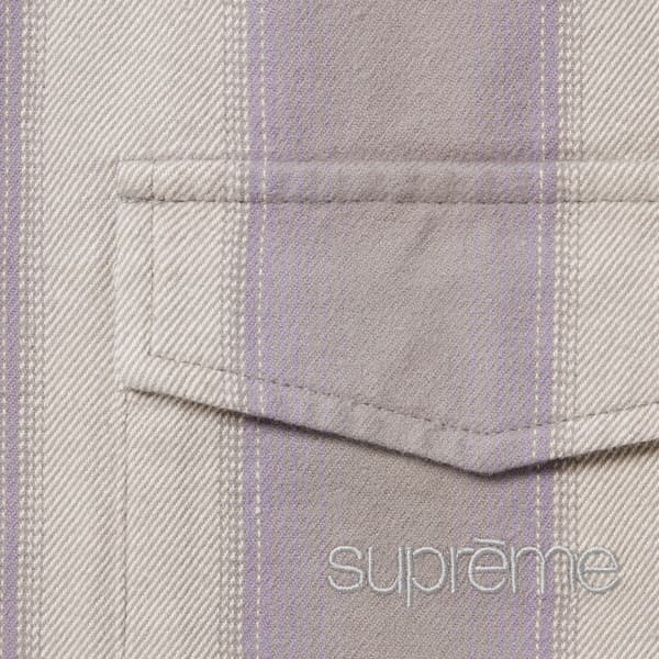 Supreme Stripe Flannel Zip Up Shirt - Grey (front)