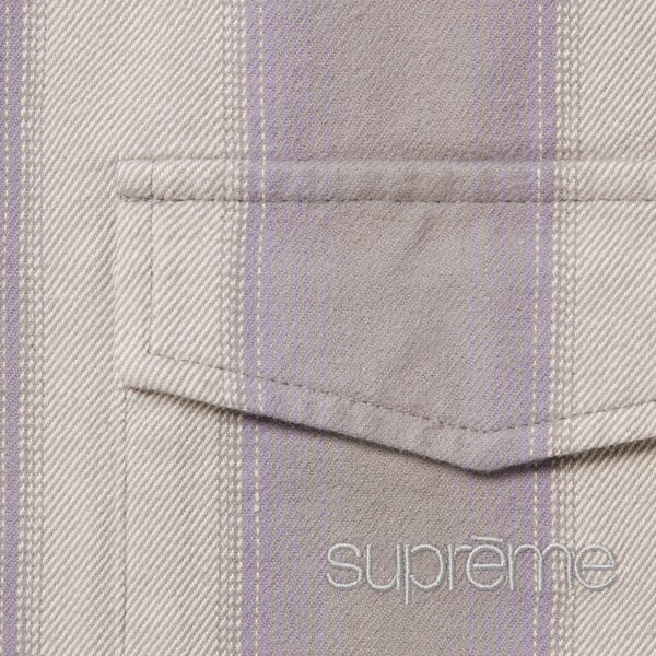 Supreme Stripe Flannel Zip Up Shirt - Grey (front)