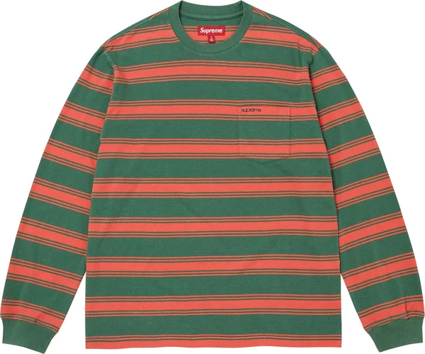 Supreme Stripe Pocket L/S Top - Green (front)