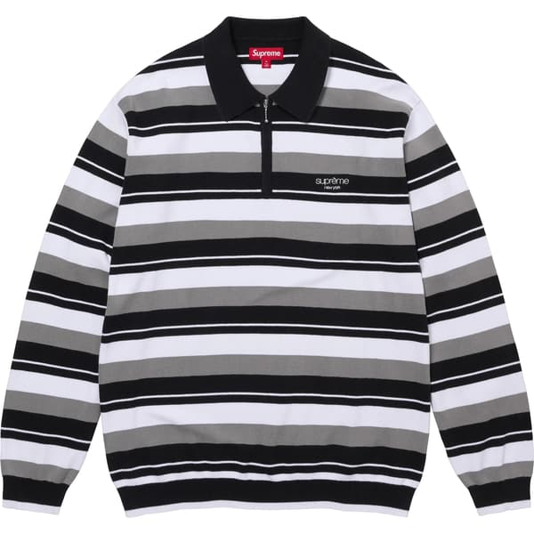 Supreme Stripe Zip L/S Polo - Black (front)