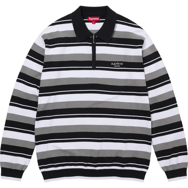 Supreme Stripe Zip L/S Polo - Black (front)