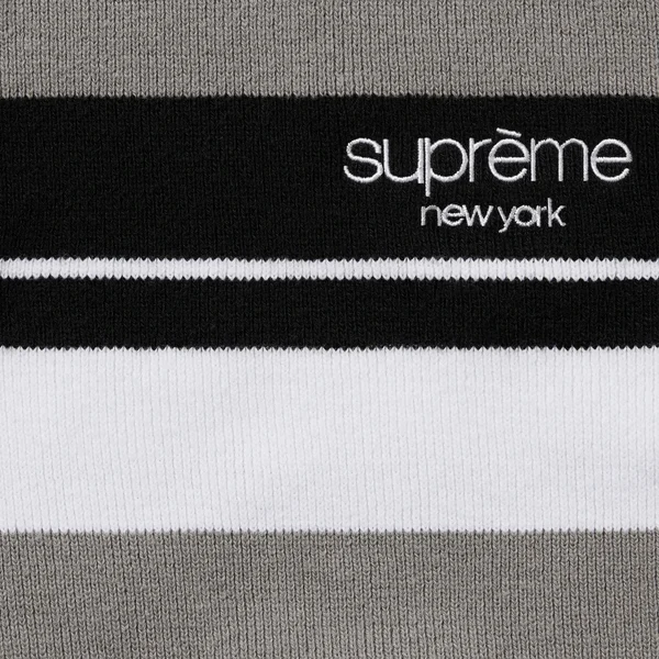 Supreme Stripe Zip L/S Polo - Black (front)