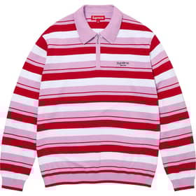 Supreme Stripe Zip L/S Polo Light Purple