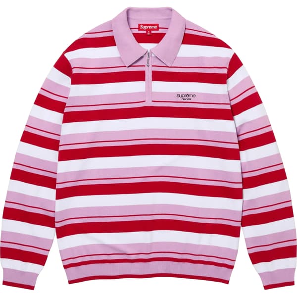 Supreme Stripe Zip L/S Polo - Light Purple (front)