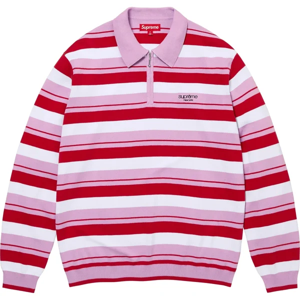 Supreme Stripe Zip L/S Polo - Light Purple (front)