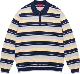 Supreme Stripe Zip L/S Polo Navy