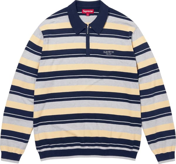 Supreme Stripe Zip L/S Polo - Navy (front)