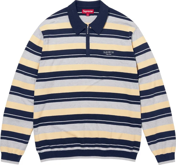 Supreme Stripe Zip L/S Polo - Navy (front)
