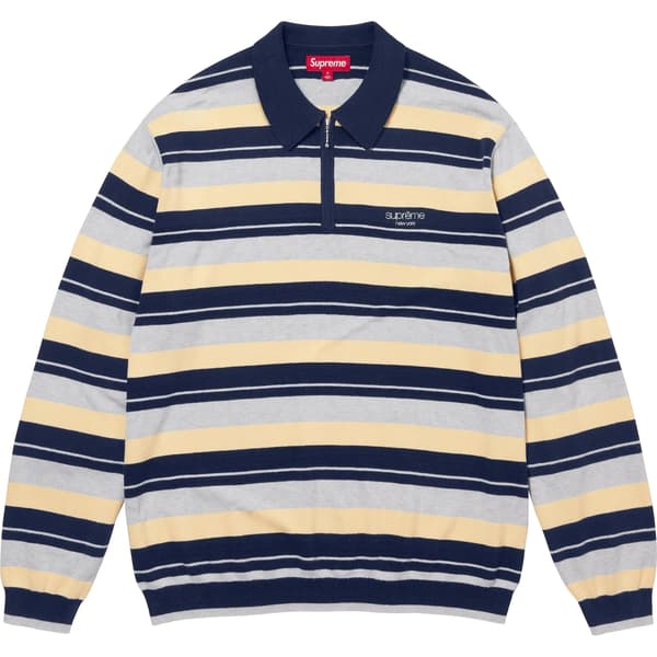 Supreme Stripe Zip L/S Polo - Navy (front)