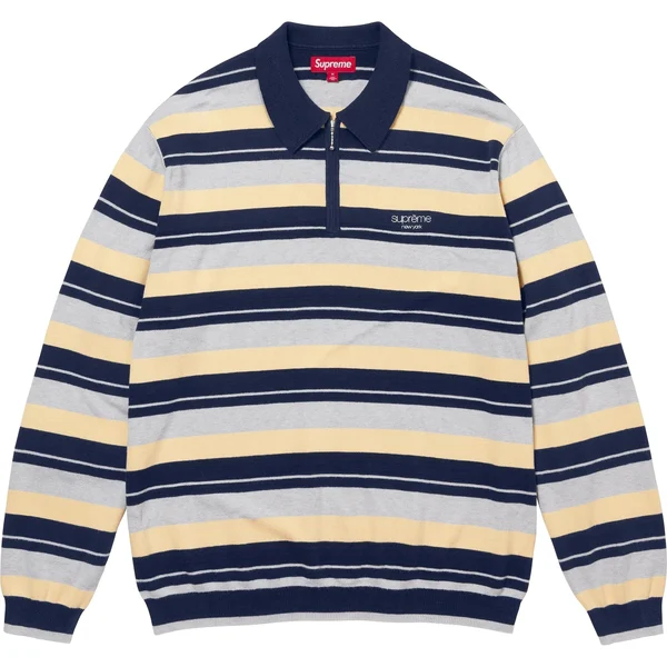 Supreme Stripe Zip L/S Polo - Navy (front)