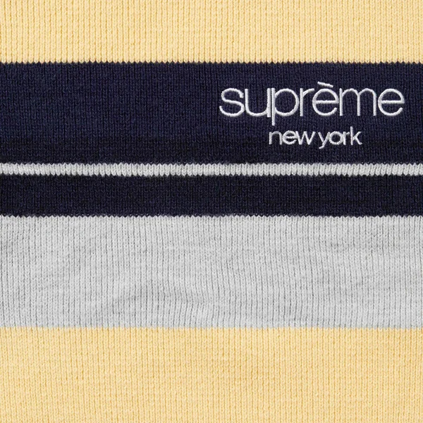 Supreme Stripe Zip L/S Polo - Navy (front)