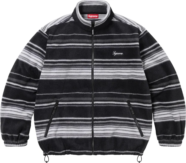 Supreme Stripe Zip Up Fleece Jacket - Black (front)