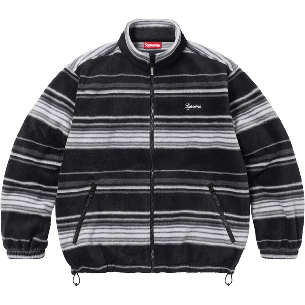 Supreme Stripe Zip Up Fleece Jacket - Black (front)
