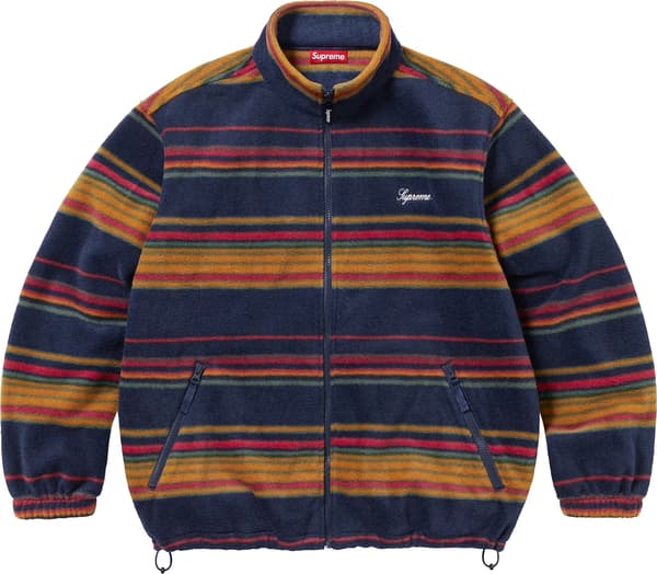 Supreme Stripe Zip Up Fleece Jacket - Navy (front)