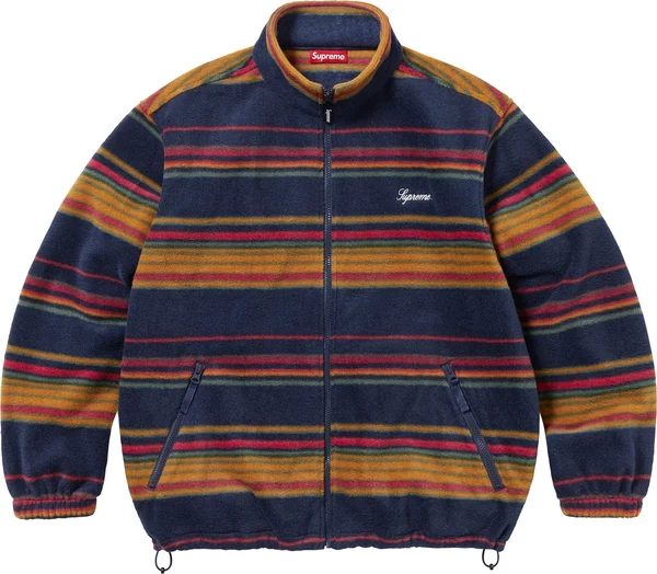 Supreme Stripe Zip Up Fleece Jacket - Navy (front)