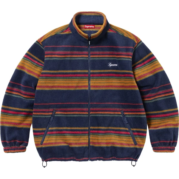 Supreme Stripe Zip Up Fleece Jacket - Navy (front)