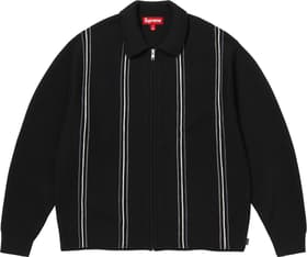 Supreme Stripe Zip Up Polo Sweater Black