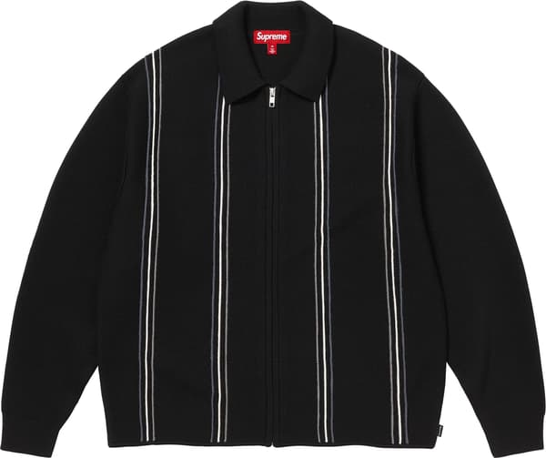 Supreme Stripe Zip Up Polo Sweater - Black (front)