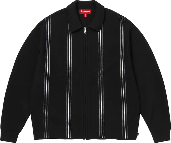 Supreme Stripe Zip Up Polo Sweater - Black (front)