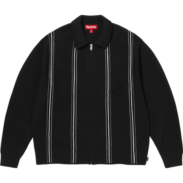 Supreme Stripe Zip Up Polo Sweater - Black (front)