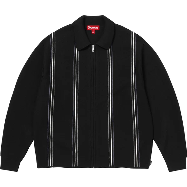 Supreme Stripe Zip Up Polo Sweater - Black (front)