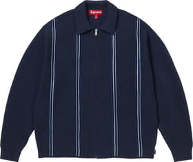 Supreme Stripe Zip Up Polo Sweater Navy