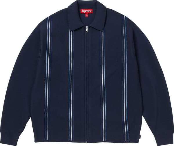 Supreme Stripe Zip Up Polo Sweater - Navy (front)