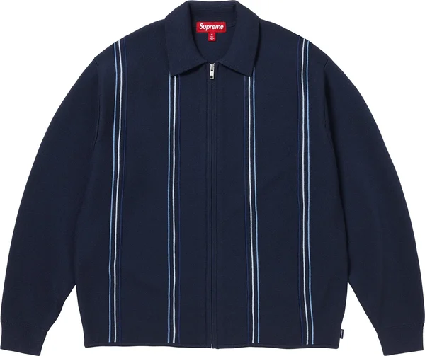 Supreme Stripe Zip Up Polo Sweater - Navy (front)