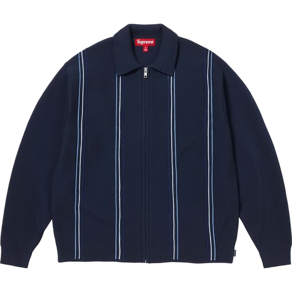 Supreme Stripe Zip Up Polo Sweater - Navy (front)