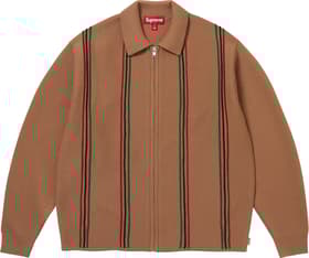 Supreme Stripe Zip Up Polo Sweater Tan
